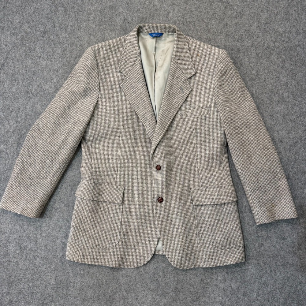 Pendleton Vintage Beige Wool Tweed 2-Button Sport Coat Blazer Men's Size 46 Long